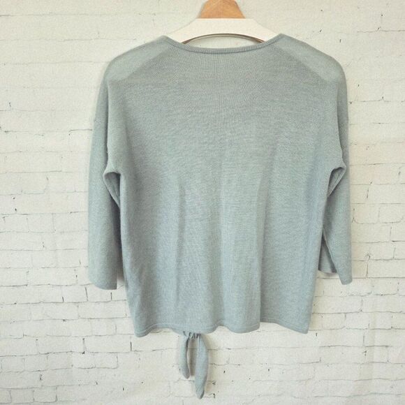Garnet Hill 100% Cashmere Sweater Size S Tie Lightweight Knit V-Neck Half Sleeve - Picture 5 of 6